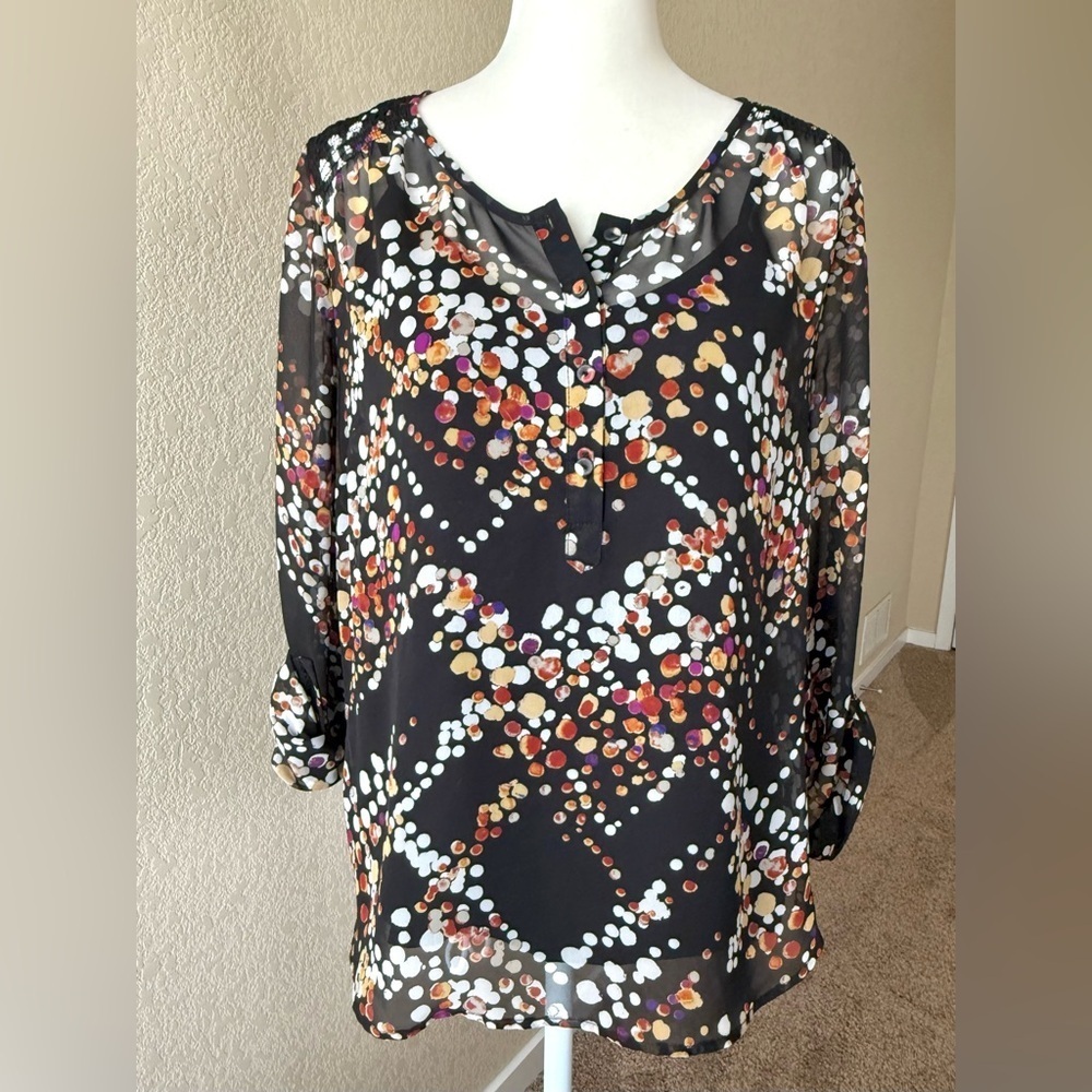 Daniel Rainn Sheer Dot Print Blouse with Cami – Black Multicolor – PXS